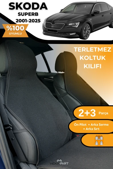 Terletmez Oto Koltuk Koruyucu Kılıf %100 Pamuk 5 li Tam Set Siyah Skoda SuperB ürün görseli 1