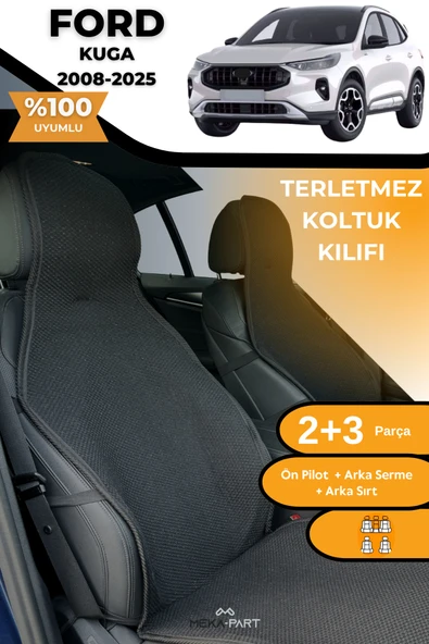 Terletmez Oto Koltuk Koruyucu Kılıf %100 Pamuk 5 li Tam Set Siyah Ford Kuga ürün görseli 1