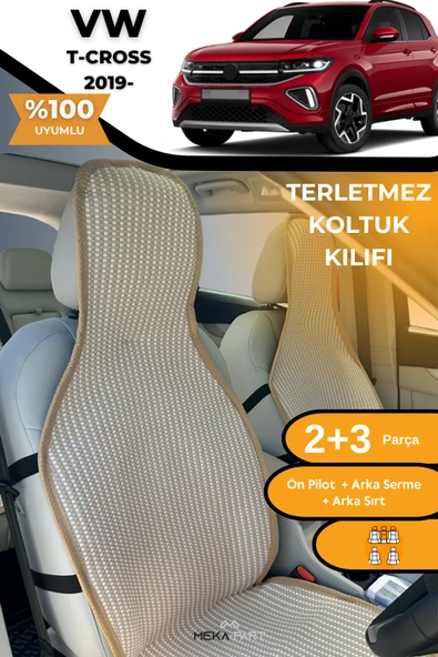 Terletmez Oto Koltuk Koruyucu Kılıf %100 Pamuk 5 li Tam Set Krem VW T-Cross ürün görseli 1