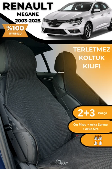 Terletmez Oto Koltuk Koruyucu Kılıf %100 Pamuk 5 li Tam Set Siyah Renault Megane ürün görseli 1