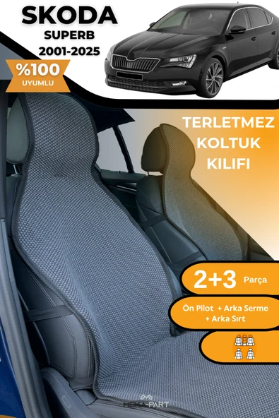 Terletmez Oto Koltuk Koruyucu Kılıf %100 Pamuk 5 li Tam Set Füme Skoda SuperB ürün görseli 1