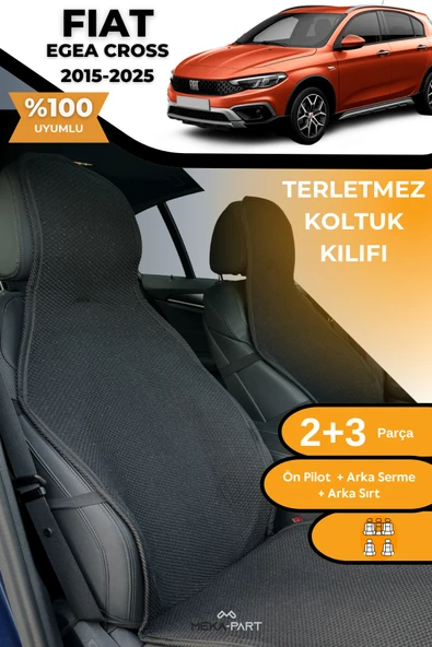 Terletmez Oto Koltuk Koruyucu Kılıf %100 Pamuk 5 li Tam Set Siyah Fiat Egea Cross ürün görseli 1