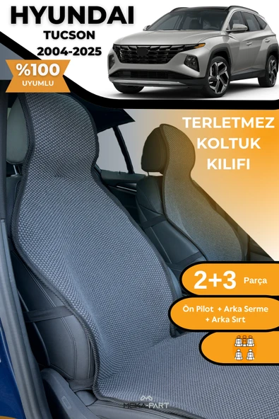 Terletmez Oto Koltuk Koruyucu Kılıf %100 Pamuk 5 li Tam Set Füme Hyundai Tucson ürün görseli 1