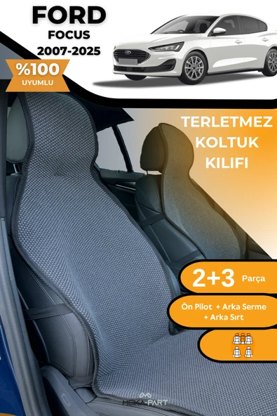 Terletmez Oto Koltuk Koruyucu Kılıf %100 Pamuk 5 li Tam Set Füme Ford Focus 2 3 4 5 ürün görseli 1