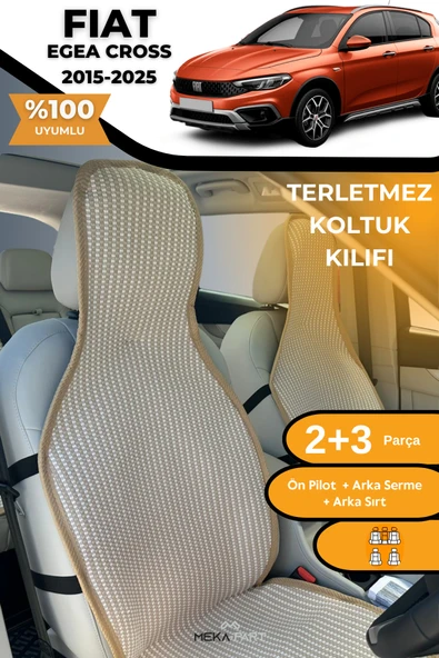 Terletmez Oto Koltuk Koruyucu Kılıf %100 Pamuk 5 li Tam Set Krem Fiat Egea Cross ürün görseli 1
