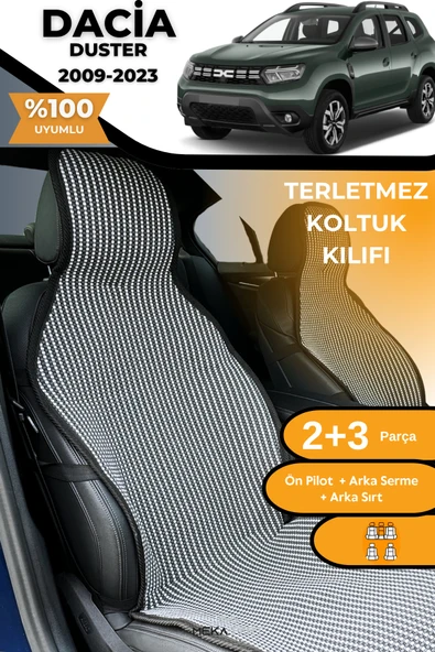 Terletmez Oto Koltuk Koruyucu Kılıf %100 Pamuk 5 li Tam Set Füme Beyaz Dacia Duster ürün görseli 1