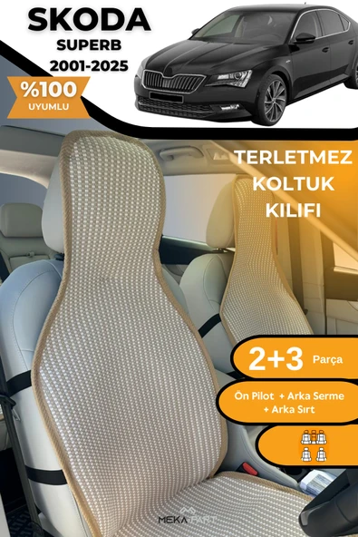 Terletmez Oto Koltuk Koruyucu Kılıf %100 Pamuk 5 li Tam Set Krem Skoda SuperB ürün görseli 1