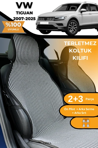 Terletmez Oto Koltuk Koruyucu Kılıf %100 Pamuk 5 li Tam Set Füme Beyaz VW Tiguan ürün görseli 1