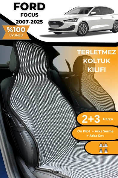 Terletmez Oto Koltuk Koruyucu Kılıf %100 Pamuk 5 li Tam Set Füme Beyaz Ford Focus 2 3 4 5 ürün görseli 1