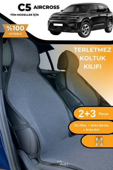 Terletmez Oto Koltuk Koruyucu Kılıf %100 Pamuk 5 li Tam Set Füme Citroen C5 Aircross ürün görseli 1