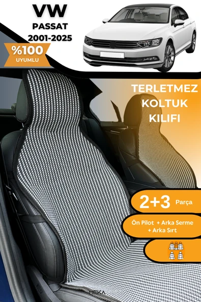 Terletmez Oto Koltuk Koruyucu Kılıf %100 Pamuk 5 li Tam Set Füme Beyaz VW Passat ürün görseli 1