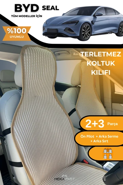 Terletmez Oto Koltuk Koruyucu Kılıf %100 Pamuk 5 li Tam Set Krem BYD Seal ürün görseli 1