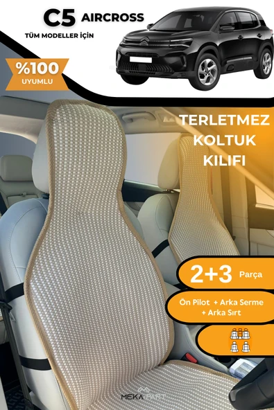 Terletmez Oto Koltuk Koruyucu Kılıf %100 Pamuk 5 li Tam Set Krem Citroen C5 Aircross ürün görseli 1