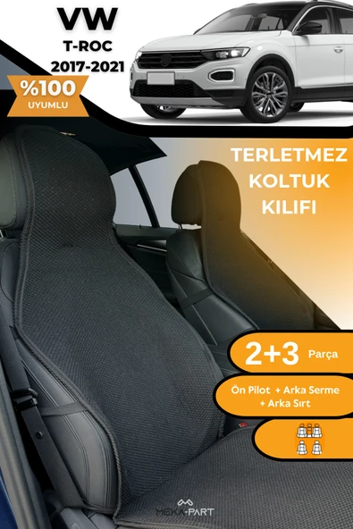 Terletmez Oto Koltuk Koruyucu Kılıf %100 Pamuk 5 li Tam Set Siyah VW T-Roc ürün görseli 1