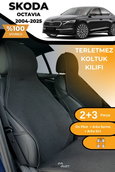 Terletmez Oto Koltuk Koruyucu Kılıf %100 Pamuk 5 li Tam Set Siyah Skoda Octavia ürün görseli 1
