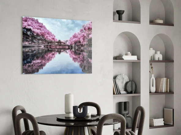 Pembe Manzara Cam Tablo - Resim 5