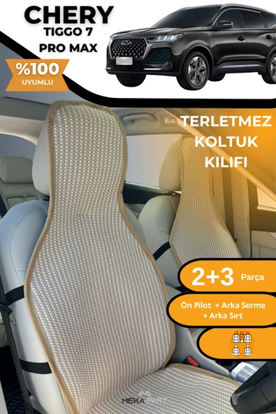 Terletmez Oto Koltuk Koruyucu Kılıf %100 Pamuk 5 li Tam Set Krem Chery Tiggo 7 ürün görseli 1