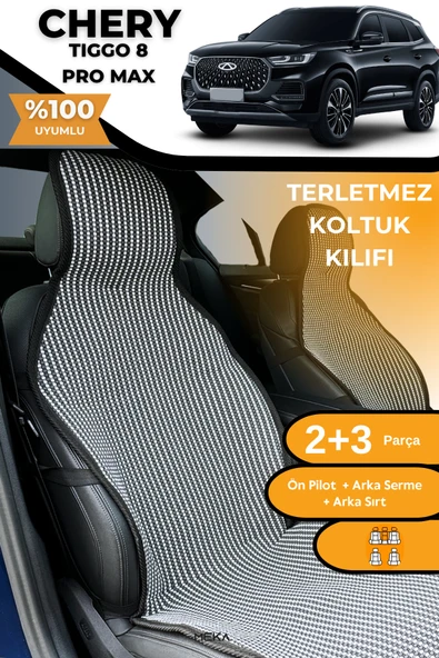 Terletmez Oto Koltuk Koruyucu Kılıf %100 Pamuk 5 li Tam Set Füme Beyaz Chery Tiggo 8 ürün görseli 1