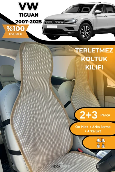 Terletmez Oto Koltuk Koruyucu Kılıf %100 Pamuk 5 li Tam Set Krem VW Tiguan ürün görseli 1