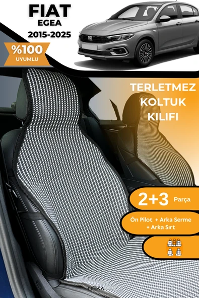 Terletmez Oto Koltuk Koruyucu Kılıf %100 Pamuk 5 li Tam Set Füme Beyaz Fiat Egea ürün görseli 1
