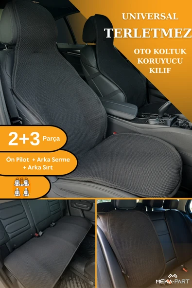 Terletmez Oto Koltuk Koruyucu Kılıf %100 Pamuk 5 li Tam Set Siyah Toyota Auris Tüm Modeller ürün görseli 1