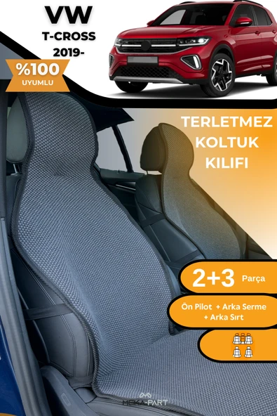 Terletmez Oto Koltuk Koruyucu Kılıf %100 Pamuk 5 li Tam Set Füme VW T-Cross ürün görseli 1