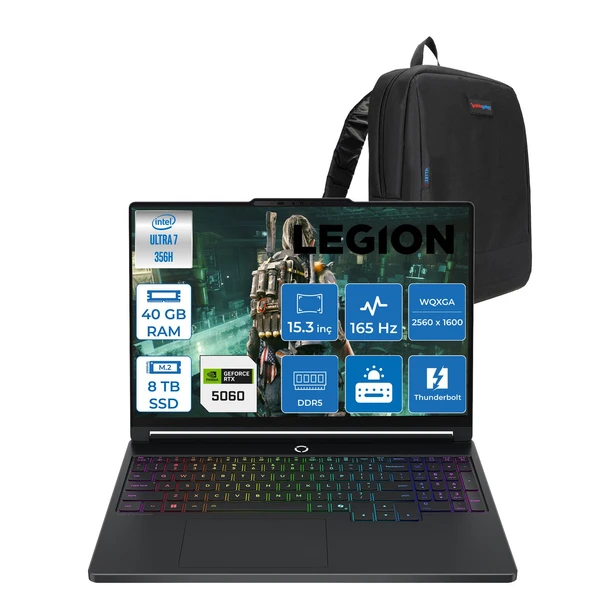 Lenovo Legion 5 Intel Core Ultra 7 356H 40GB Ddr5 8tb SSD Fdos 8GB/RTX5060/115W 15.3" Wqxga (2560X1600) OLED 165Hz Gaming Laptop L15IAX107F24 + Zettaçanta ürün görseli 1
