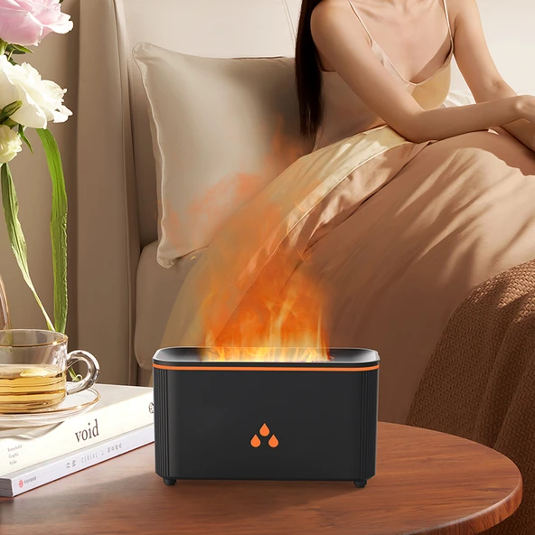 Jopus Alev Efektli Hava Nemlendirici ve Aroma Difüzör Sessiz Çalışma, LED Işıklı Buhar Makinesi - X02-1 Siyah ürün görseli 1