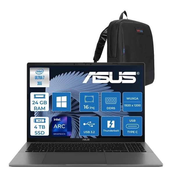 Asus Vivobook S16 (S3607AA) Intel® Core™ Ultra 7 355 Aı 24GB Ddr5 4tb SSD 16.0-Inch, Wuxga (1920 x 1200) OLED 0.2ms 400NITS WIN11HOME Taşınabilir Bilgisayar WSH189WH10+ZETTAÇANTA ürün görseli 1