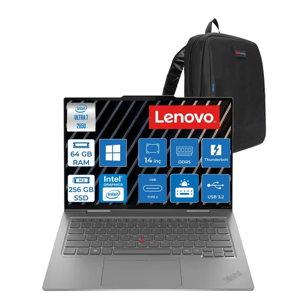 Lenovo Thinkpad X1 G10 Ultra7 265U 64GB 256GB SSD Intel Graphics 14" (2880X1800) OLED Dokunmatik 5g Lte Windows 11 Home Premium Kurumsal Bilgisayar D21Q0S0GUH01 + Zetta Çanta ürün görseli 1