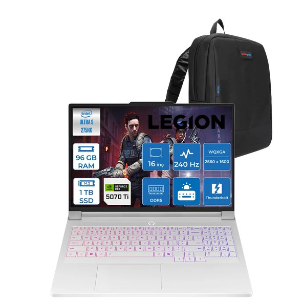 Lenovo Legion Pro 7 Intel Core Ultra 9 275HX 96GB Ddr5 1tb SSD W11PRO 12GB/RTX5070TI/140W 16" Wqxga (2560X1600) OLED 240Hz Gaming Laptop L16IAX10HP44 + Zettaçanta ürün görseli 1