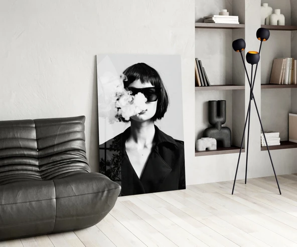 Siyah Beyaz Kadın Cam Tablo - Resim 5