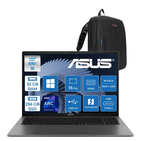 Asus Vivobook S16 (S3607AA) Intel® Core™ Ultra 7 355 Aı 32GB Ddr5 256GB SSD 16.0-Inch, Wuxga (1920 x 1200) OLED 0.2ms 400NITS WIN11HOME Taşınabilir Bilgisayar WSH189WH11+ZETTAÇANTA ürün görseli 1