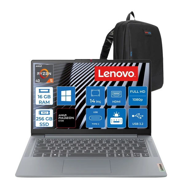 Lenovo Ideapad Slim 3 Ryzen5 40 16GB Lpddr5 256GB SSD Amd Radeon 610M 14" Fhd (1920X1080) IPS 300NITS Windows 11 Pro Taşınabilir Bilgisayar D82XN00DCTXP01 + Zetta Çanta ürün görseli 1