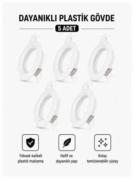 Şahnet Yuvarlak Spot Armatür Kasası Beyaz – 5 Adet – Sıva Altı Plastik Boş Spot Kasa ürün görseli 1