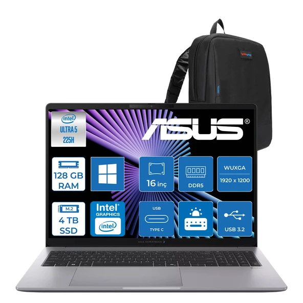 Asus Expertbook P3 G1 P3606CCA Intel® Core™ Ultra 5 225H Aı 128GB Ddr5 4tb SSD  Intel® Graphics 16.0-Inch, Wuxga (1920 x 1200) 300NITS WIN11PRO Bilgisayar U516512G1DP40+ZETTAÇANTA ürün görseli 1