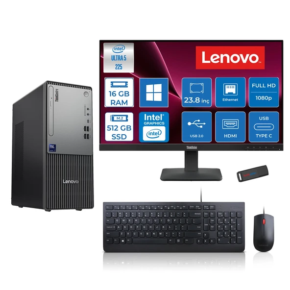 Lenovo Thinkcentre Neo 50T Gen 6 Intel Core Ultra 5 225 Upto 4.9ghz 16GB Ddr5 512GB SSD Intel® UHD Graphics 770 WIN11PRO +23.8"fhd Monitör Masaüstü Bilgisayar 13BD007UTR24P02+ZETTAUSBBELLEK ürün görseli 1