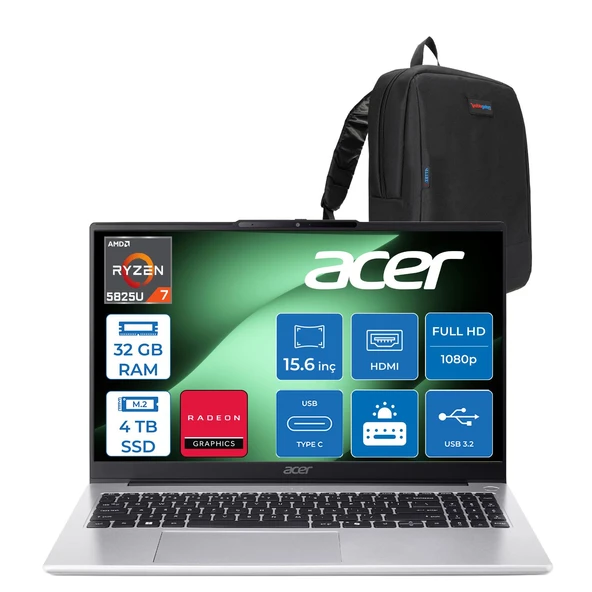Acer Aspire Lite Amd Ryzen 7 5825U 32GB 4tb SSD Radeon Graphics 15.6" Fhd 60Hz LCD Windows 11 Pro Taşınabilir Bilgisayar NXDLQEY5P20 + Zetta Çanta ürün görseli 1