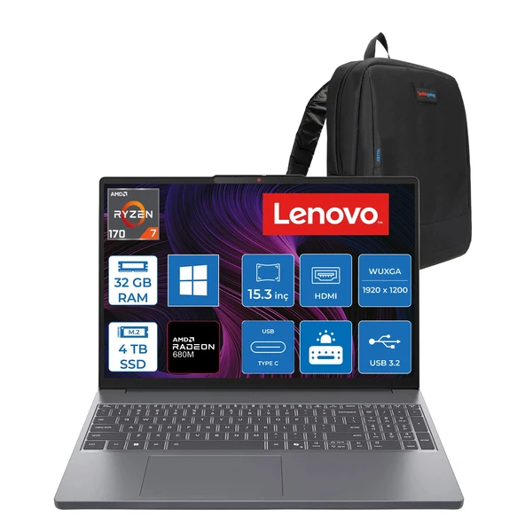 Ideapad Slim 3 15ARP10 Amd Ryzen 7 170 32GB Ddr5 4tb SSD 15.3" Wuxga (1920X1200) IPS 300NITS WIN11PRO Taşınabilir Bilgisayar 83K700PSTRP15+ZETTAÇANTA