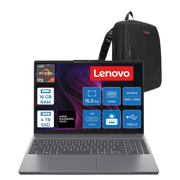 Ideapad Slim 3 15ARP10 Amd Ryzen 7 170 16GB Ddr5 4tb SSD 15.3" Wuxga (1920X1200) IPS 300NITS Freedos Taşınabilir Bilgisayar 83K700PSTRF05+ZETTAÇANTA