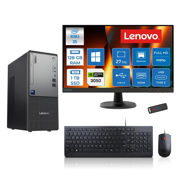 Lenovo Thinkcentre Neo 50T Gen 6 Intel Core Ultra 5 225 Upto 4.9ghz 128GB Ddr5 1tb SSD 6GB/RTX3050 WIN11HOME +27" Fhd Monitör Masaüstü Bilgisayar 13BD007UTR2723H38+ZETTAUSBBELLEK ürün görseli 1