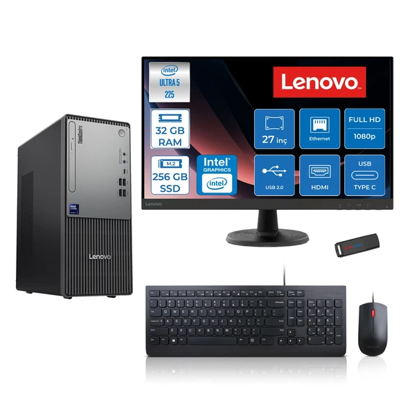 Lenovo Thinkcentre Neo 50T Gen 6 Intel Core Ultra 5 225 Upto 4.9ghz 32GB Ddr5 256GB SSD Intel® UHD Graphics 770 Freedos +27" Fhd Monitör Masaüstü Bilgisayar 13BD007UTR27F11+ZETTAUSBBELLEK ürün görseli 1