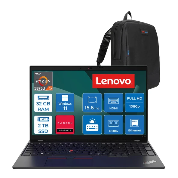 Lenovo Thinkpad L15 Gen 3 Amd Ryzen 5 Pro 5675U 32GB 2tb SSD Amd Radeon™ Gpu 15.6" Fhd (1920X1080) IPS WIN11HOME Taşınbilir Bilgisayar 21C7002HTXH14+ZETTAÇANTA ürün görseli 1