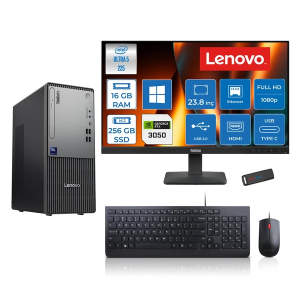 Lenovo Thinkcentre Neo 50T Gen 6 Intel Core Ultra 5 225 Upto 4.9ghz 16GB Ddr5 256GB SSD 6GB/RTX3050 WIN11HOME +23.8"fhd Monitör Masaüstü Bilgisayar 13BD007UTR2423H01+ZETTAUSBBELLEK ürün görseli 1
