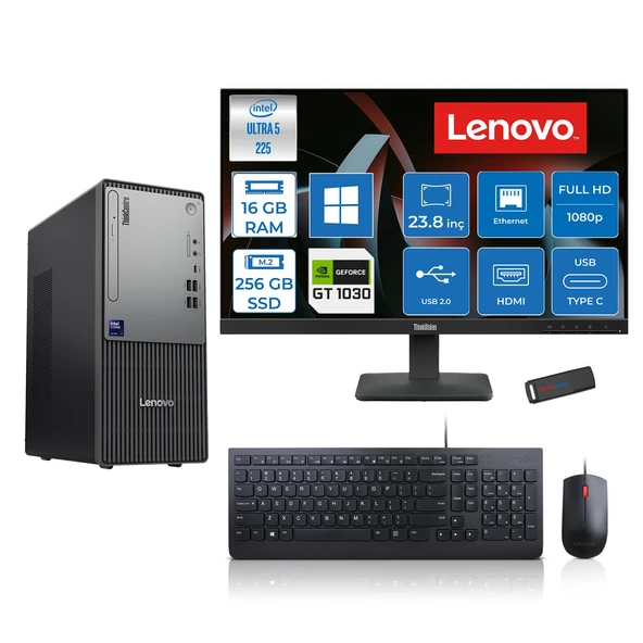 Lenovo Thinkcentre Neo 50T Gen 6 Intel Core Ultra 5 225 Upto 4.9ghz 16GB Ddr5 256GB SSD 4GB/GT1030  WIN11PRO +23.8"fhd Monitör Masaüstü Bilgisayar 13BD007UTR2421P01+ZETTAUSBBELLEK ürün görseli 1