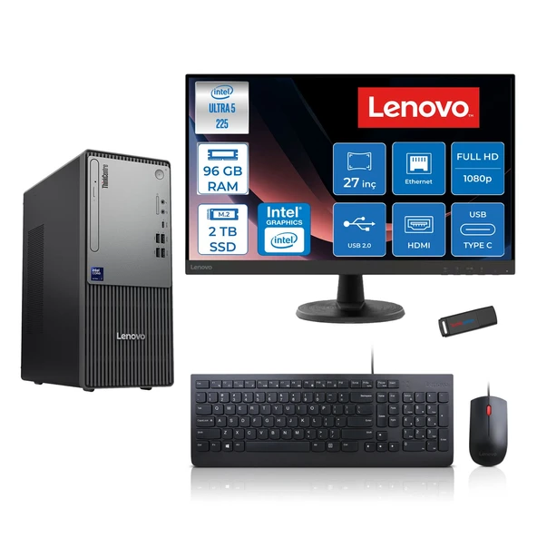 Lenovo Thinkcentre Neo 50T Gen 6 Intel Core Ultra 5 225 Upto 4.9ghz 96GB Ddr5 2tb SSD Intel® UHD Graphics 770 Freedos +27" Fhd Monitör Masaüstü Bilgisayar 13BD007UTR27F34+ZETTAUSBBELLEK ürün görseli 1
