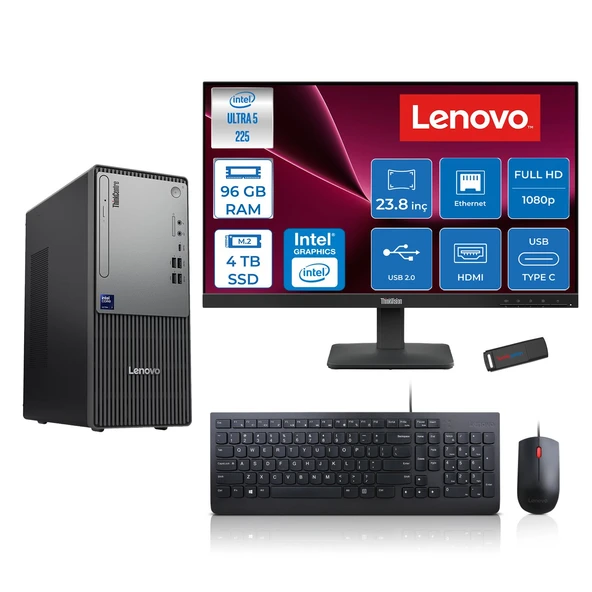 Lenovo Thinkcentre Neo 50T Gen 6 Intel Core Ultra 5 225 Upto 4.9ghz 96GB Ddr5 4tb SSD Intel® UHD Graphics 770 Freedos +23.8"fhd Monitör Masaüstü Bilgisayar 13BD007UTR24F35+ZETTAUSBBELLEK ürün görseli 1