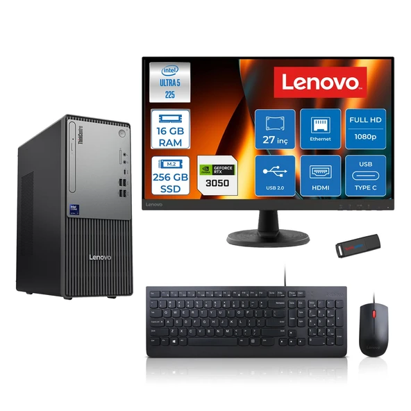Lenovo Thinkcentre Neo 50T Gen 6 Intel Core Ultra 5 225 Upto 4.9ghz 16GB Ddr5 256GB SSD 6GB/RTX3050 Freedos +27" Fhd Monitör Masaüstü Bilgisayar 13BD007UTR2723F01+ZETTAUSBBELLEK ürün görseli 1