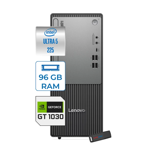 Lenovo Thinkcentre Neo 50T Gen 6 Intel Core Ultra 5 225 Upto 4.9ghz 96GB Ddr5 256GB SSD 4GB/GT1030  WIN11HOME Mini Tower Masaüstü Bilgisayar 13BD007UTR21H31+ZETTAUSBBELLEK ürün görseli 1