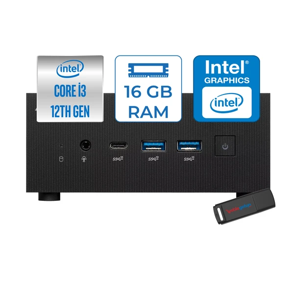 Asus PN64 Intel Core I3 1220P 4.4ghz 16GB Ddr5 2tb SSD Intel UHD Graphics Freedos Kurumsal Mini Bilgisayar BB3012MDF09 + Zetta USB Bellek ürün görseli 1